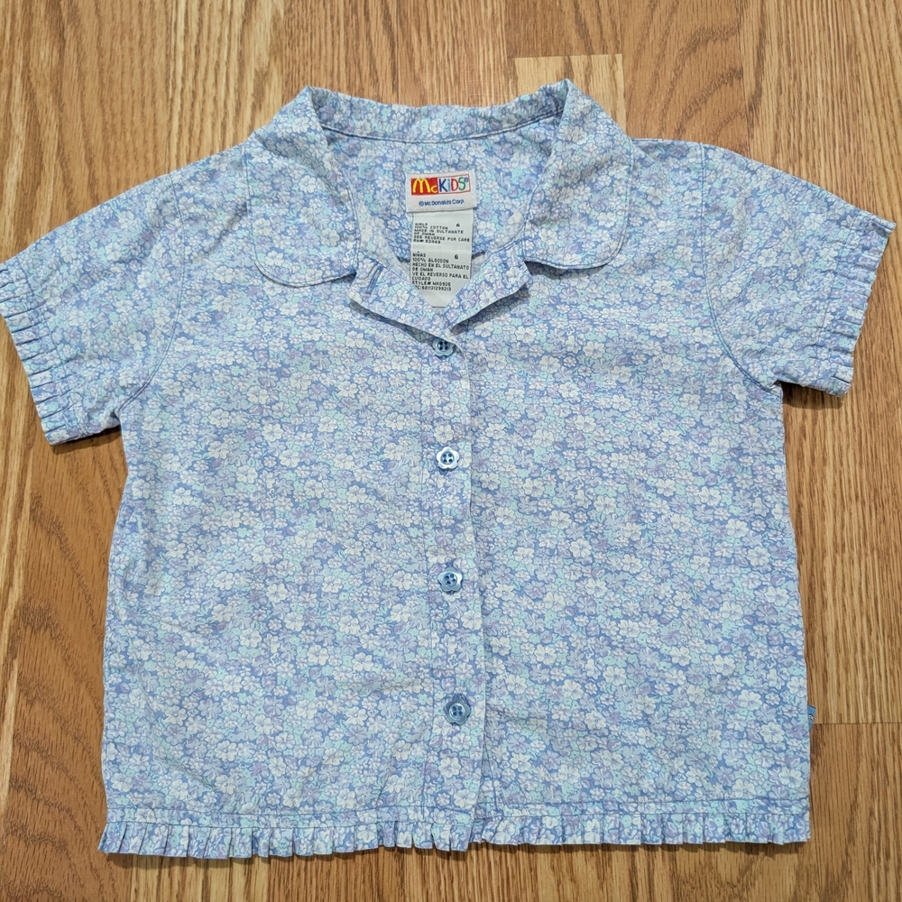 Vintage McKids Floral Blue Spring Blouse 100% Cotton Size 6